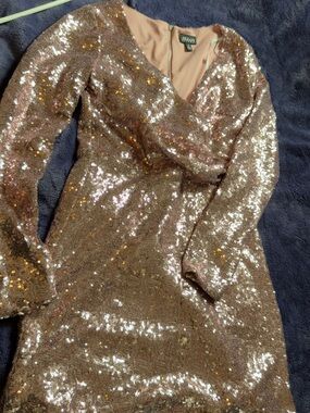 ALLOY Rose Gold Sequin Wrap-Front Long Sleeve Dress size L